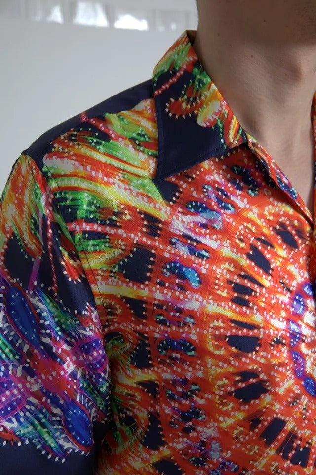 Multicolor Luminarie Print Men Silk Shirt