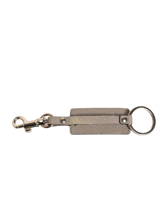 Beige DG Logo Leather Gold Metal Men Keychain Keyring