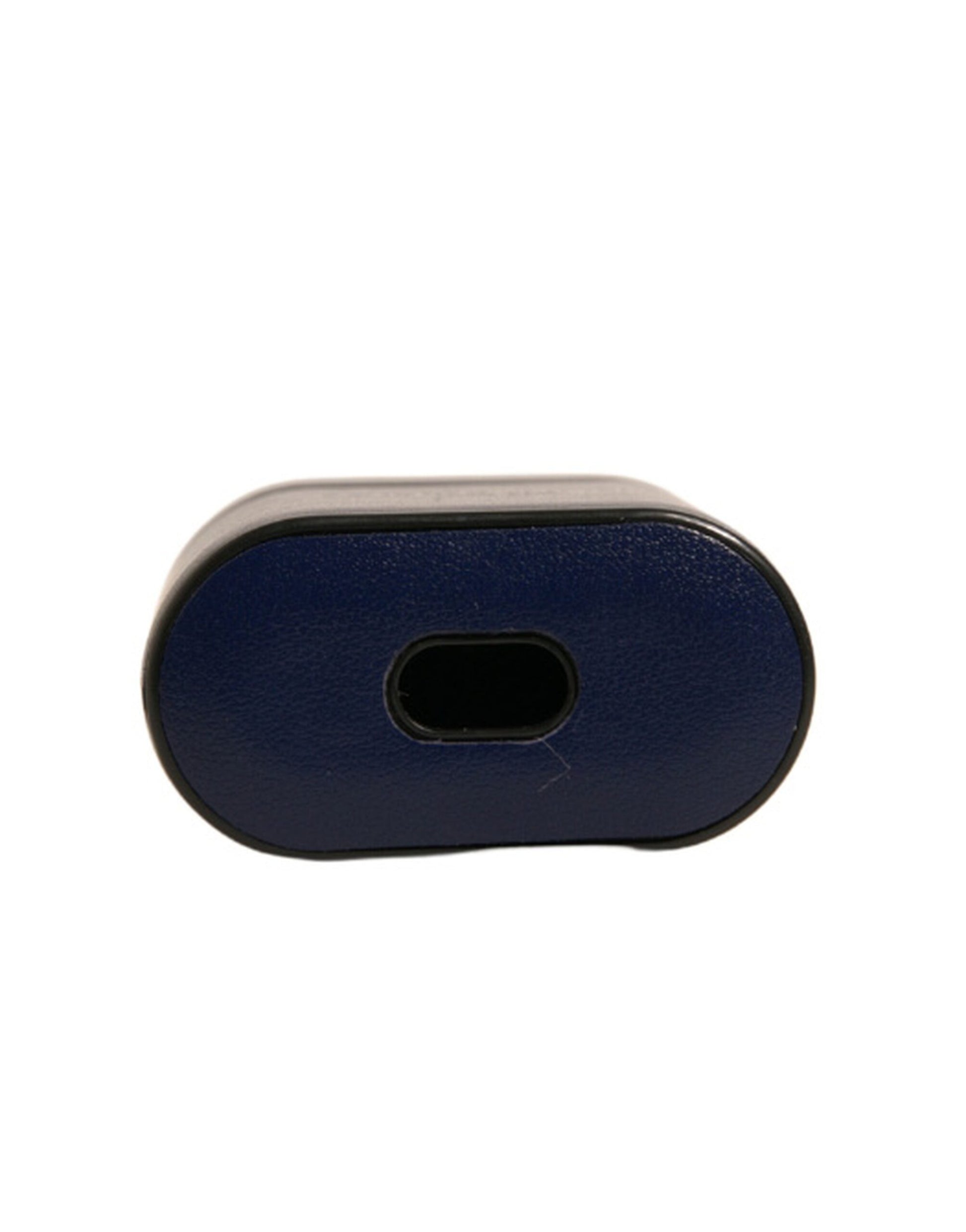 Blue Leather Logo Print Flip Holder Airpods Case