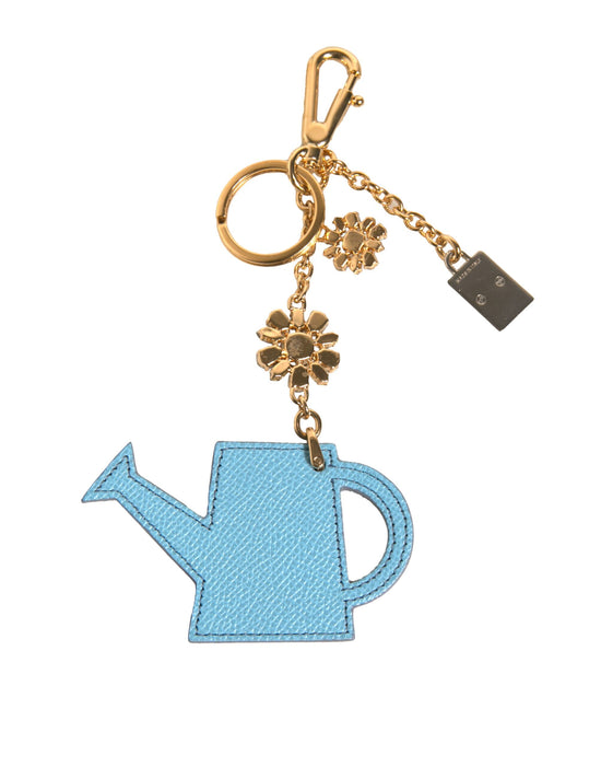 Blue Leather Watering Can Logo Plaque Keychain Keyring