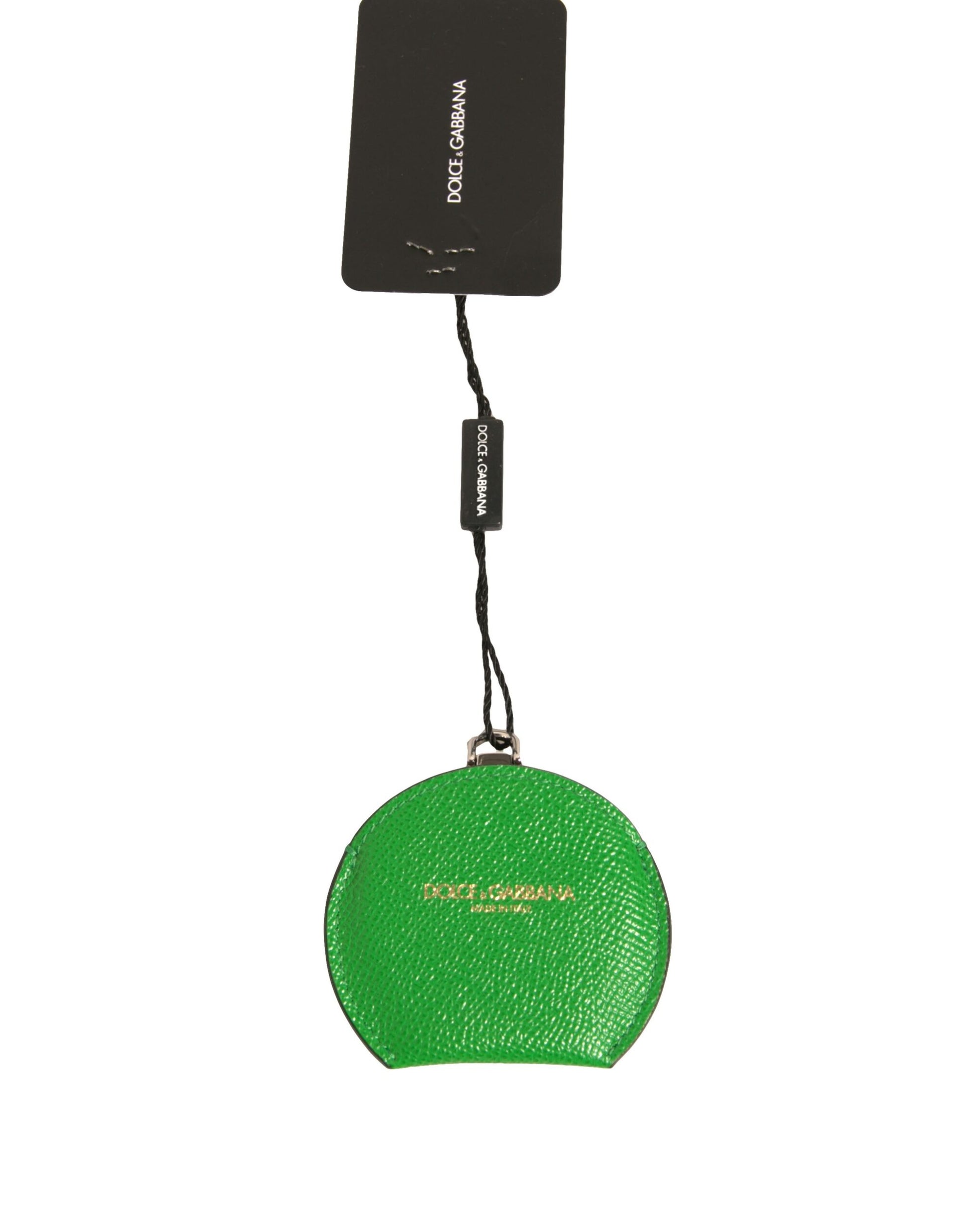 Green Calfskin Leather Round Logo Hand Mirror Holder