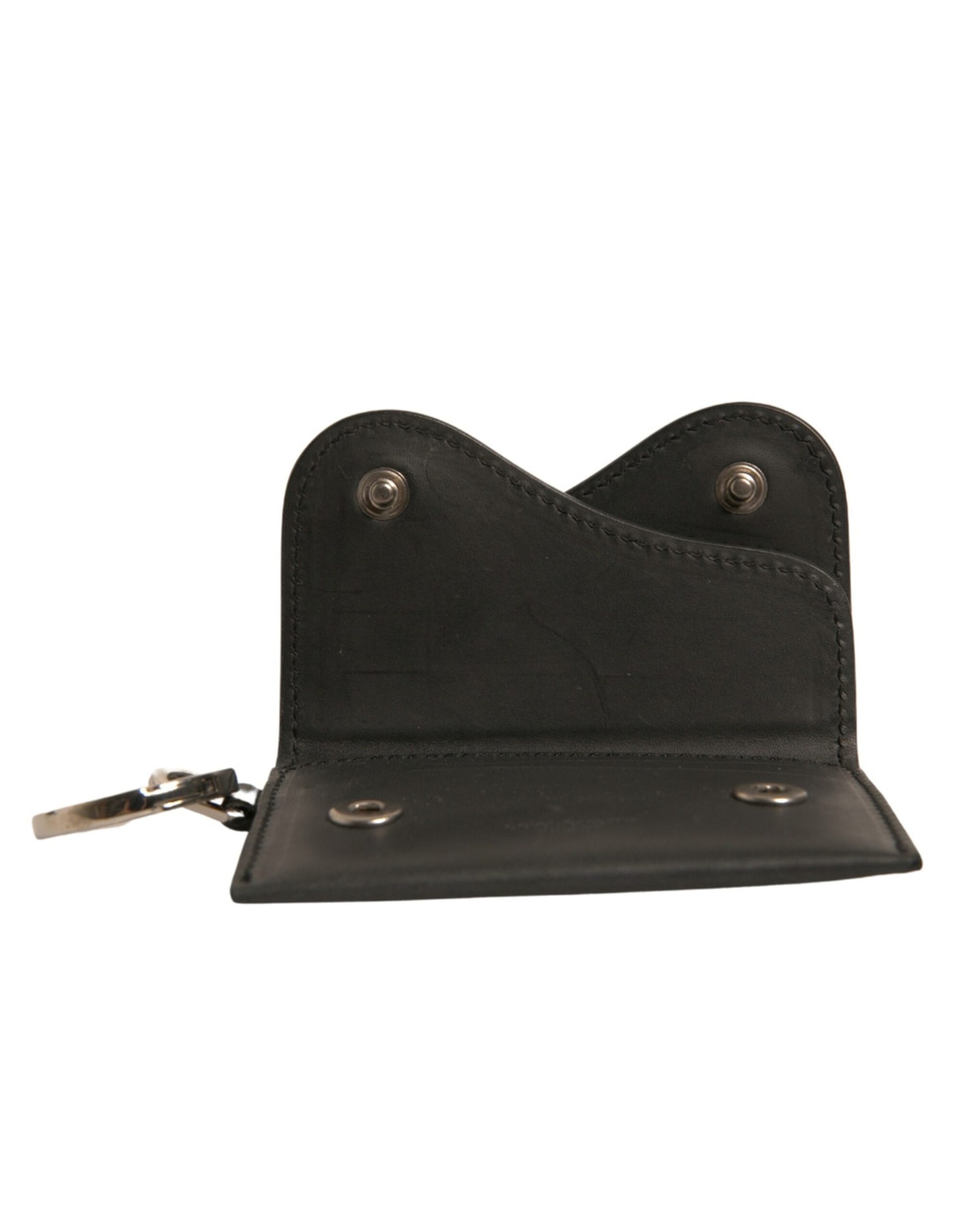 Black Leather Card Case Keychain Key Holder