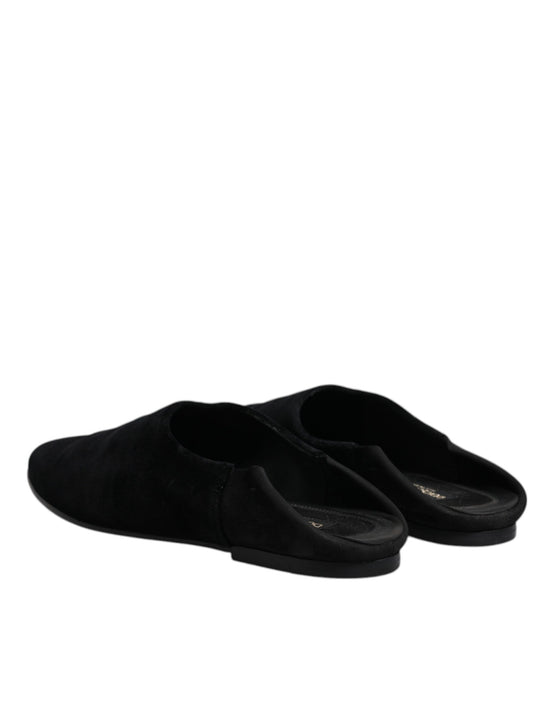 Black Velvet Slides Flat Slipper Sandals Shoes