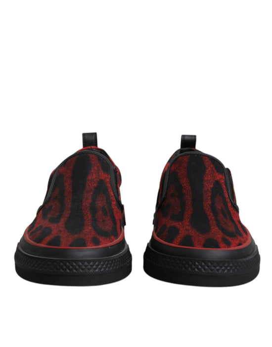 Red Black Leopard Cotton Men Low Top Sneakers Shoes