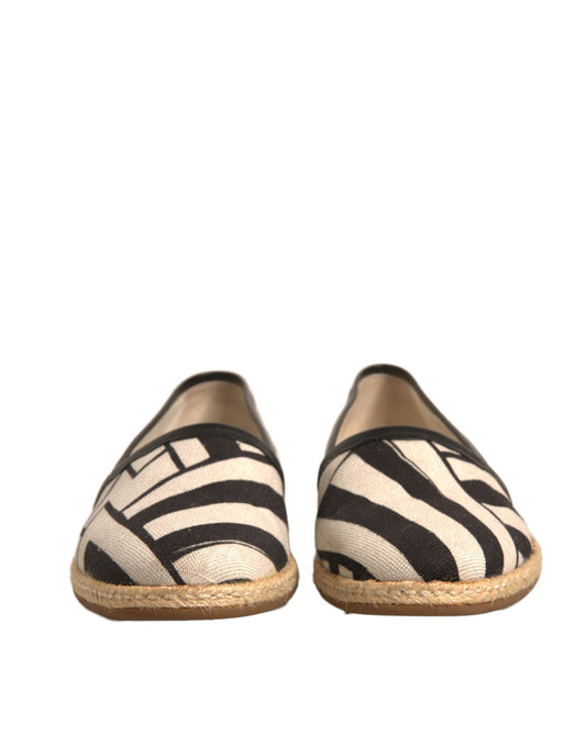 Black White Stripes Slip On Espadrille Shoes