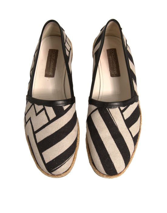 Black White Stripes Slip On Espadrille Shoes