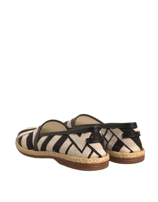 Black White Stripes Slip On Espadrille Shoes