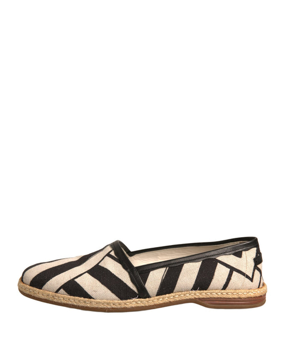 Black White Stripes Slip On Espadrille Shoes