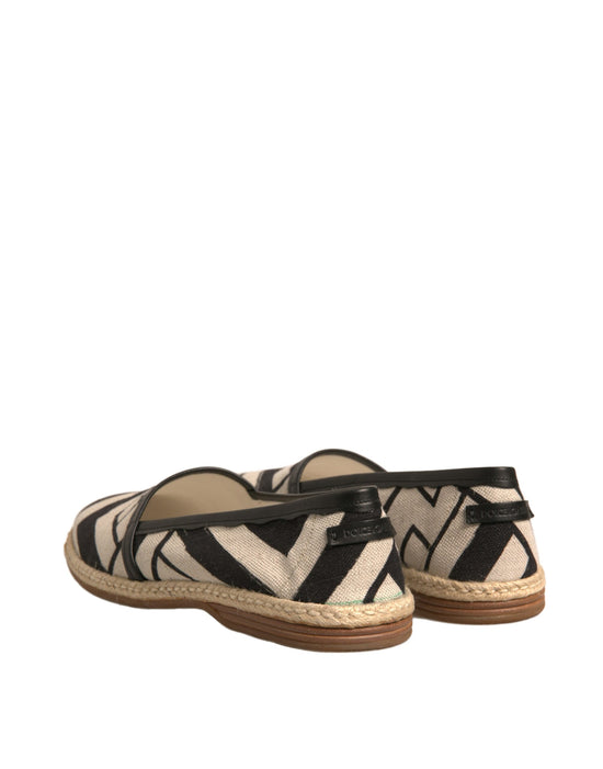 Black White Stripes Slip On Espadrille Shoes