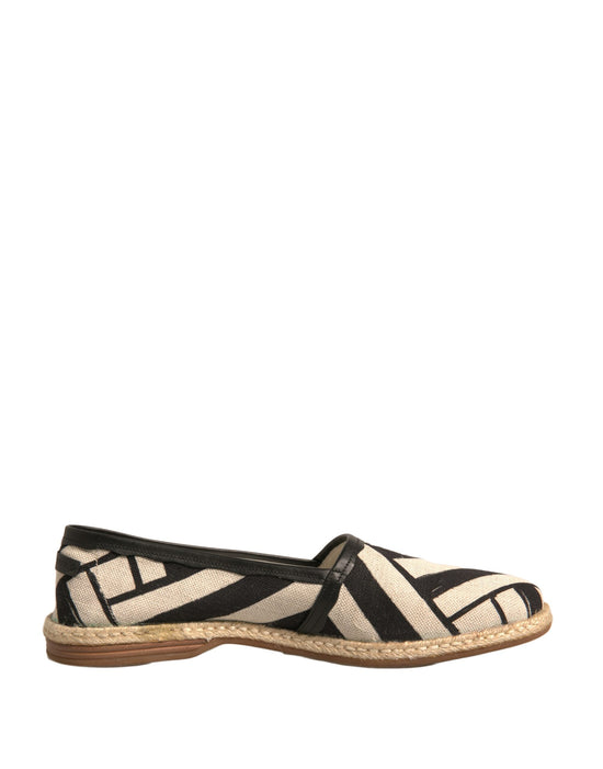 Black White Stripes Slip On Espadrille Shoes