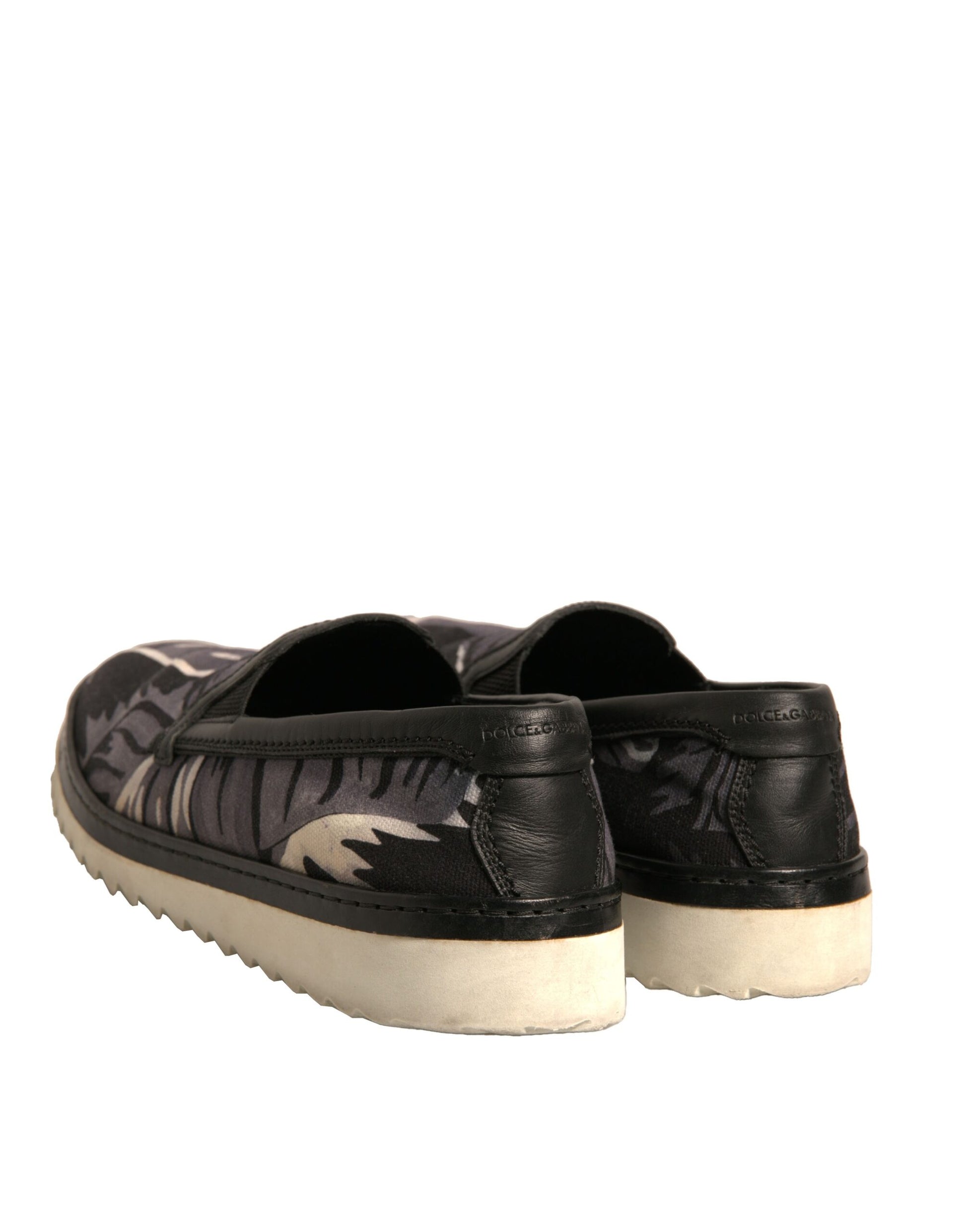 Black Canvas Tropical Print Slip On Shoes