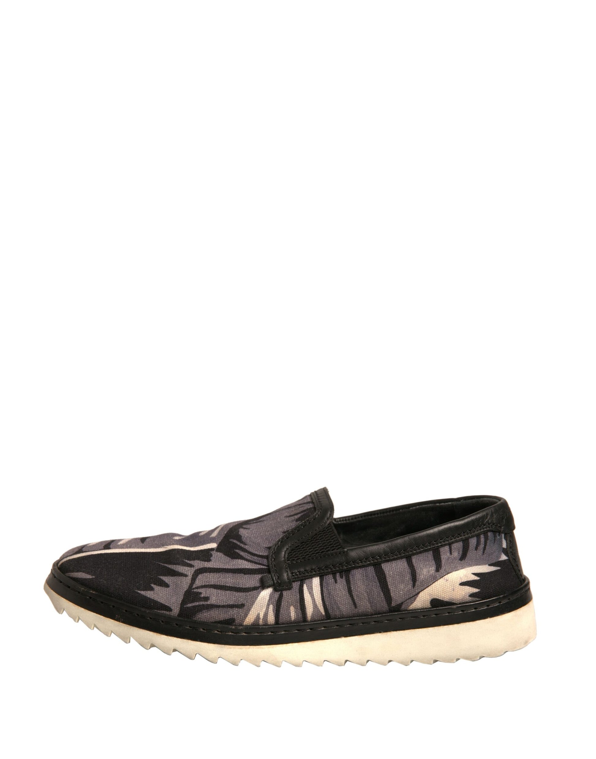 Black Canvas Tropical Print Slip On Shoes