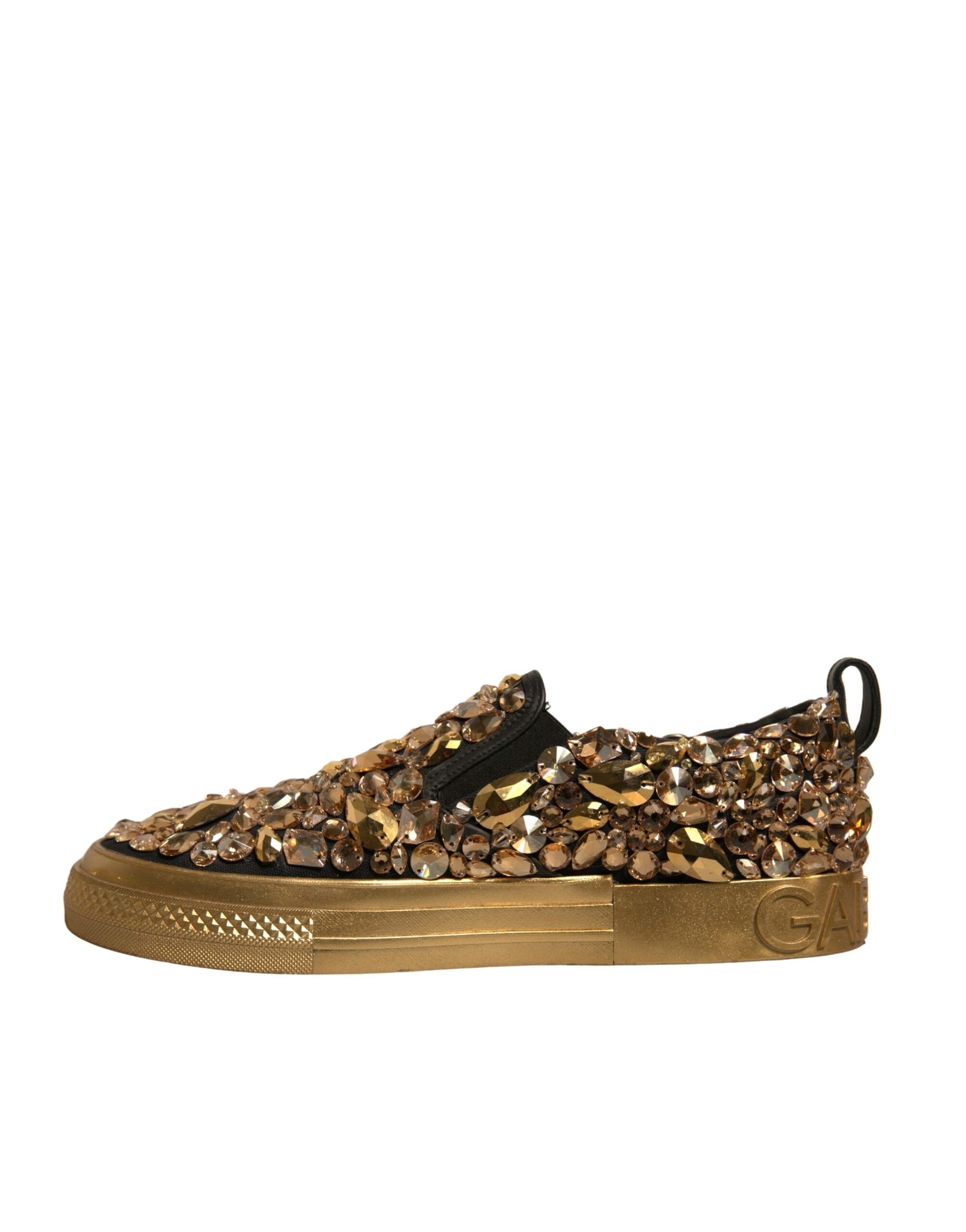 Gold Crystal Embellished Slip On Shoes