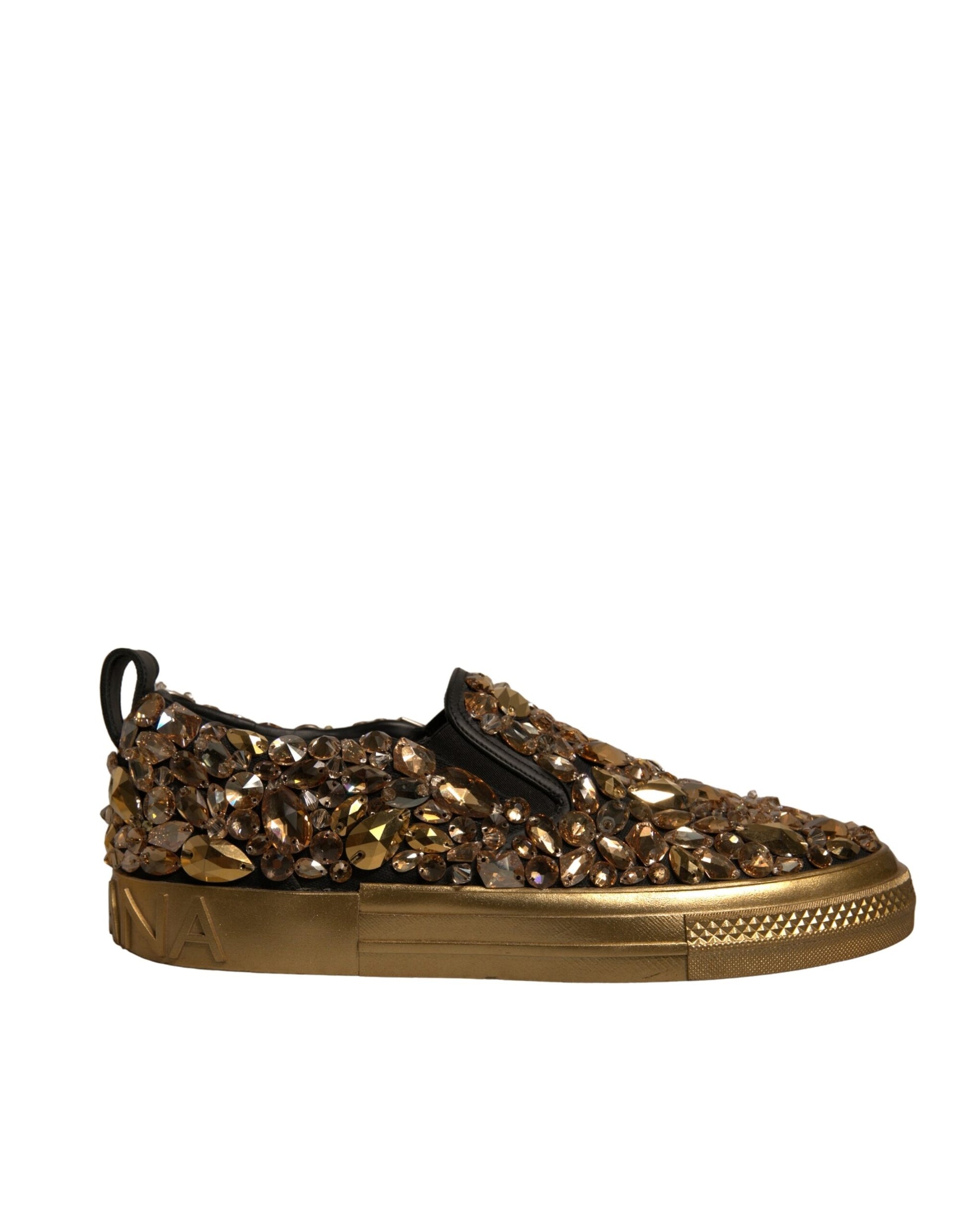 Gold Crystal Embellished Slip On Shoes