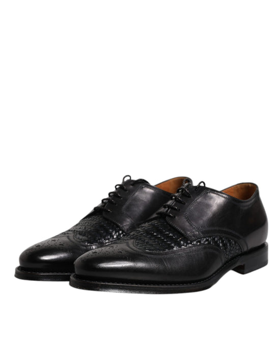 Black Leather Derby Wingtip Lace Up Formal Dress Shoes