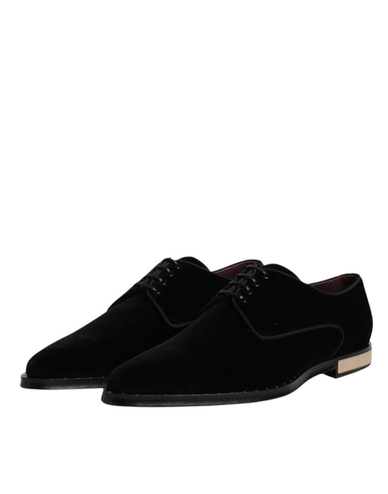 Black Velvet Cotton Lace Up Derby Shoes