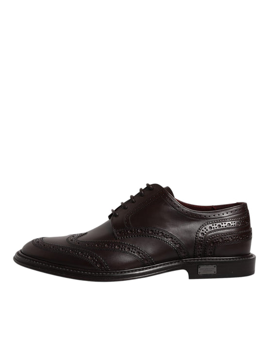 Brown Leather Derby Wingtip Lace Up Formal Dress Shoes