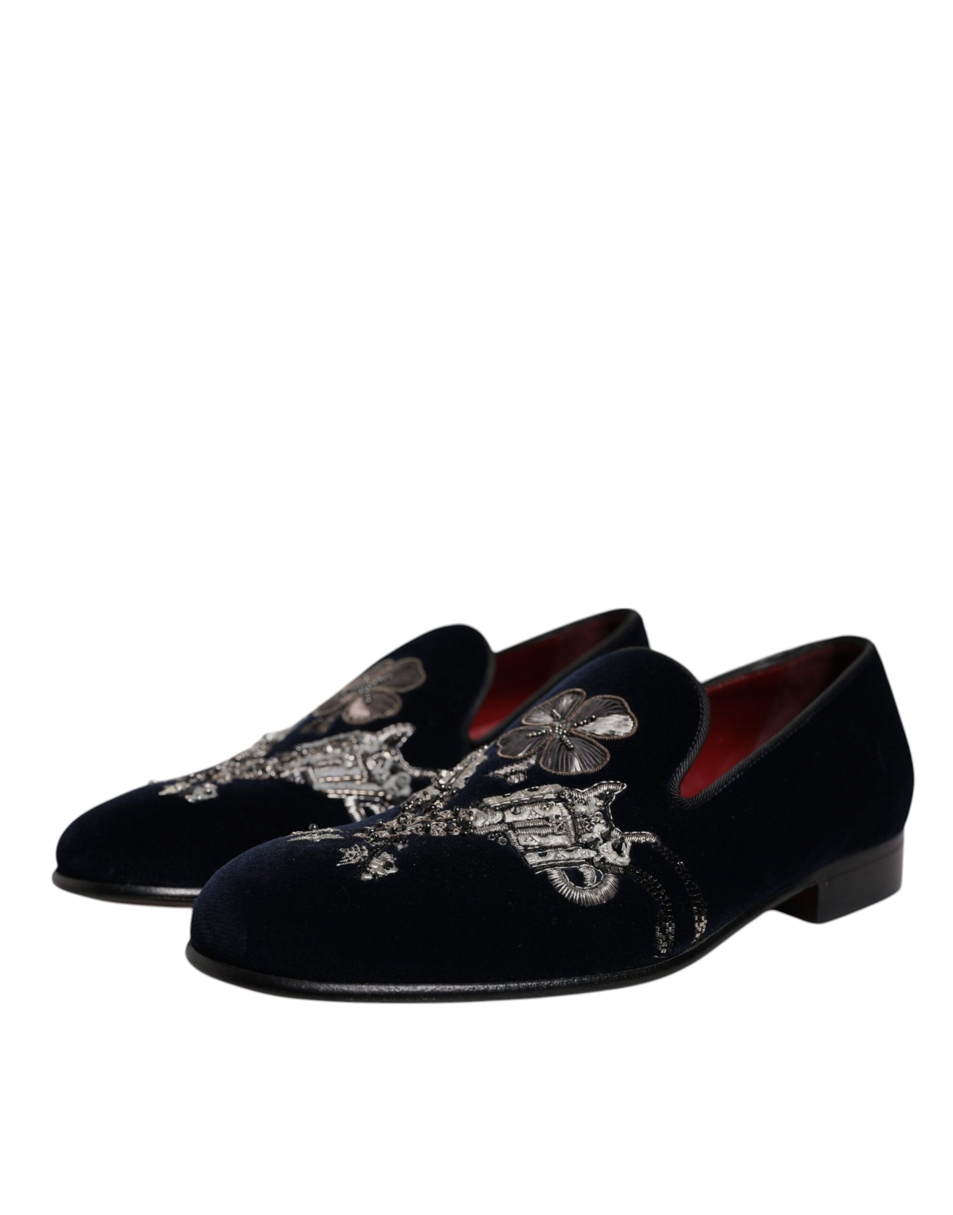 Black Velvet Floral Gun Loafers Dress Shoes