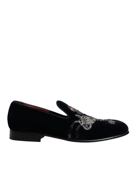 Black Velvet Floral Gun Loafers Dress Shoes