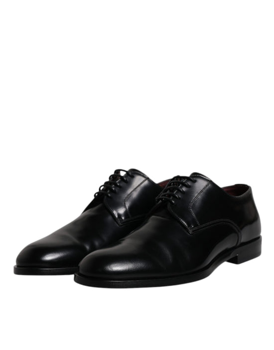 Black Calfskin Leather Derby Lace Up Formal Dress Shoes