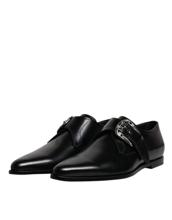 Black Leather Monk Strap Derby Formal Shoes