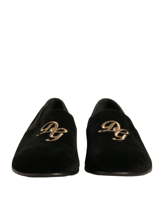 Black Velvet DG Logo Loafers Formal Shoes