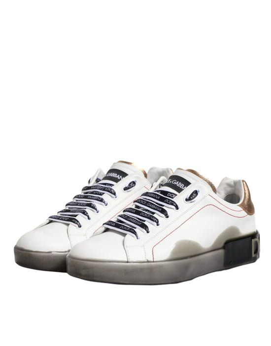 White Black Portofino Leather Sneakers Shoes