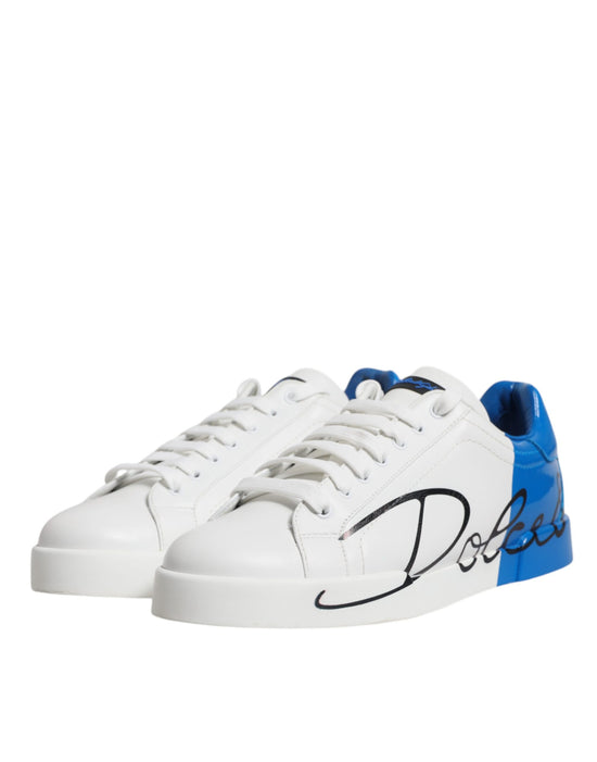 White Blue Portofino Leather Sneakers Shoes