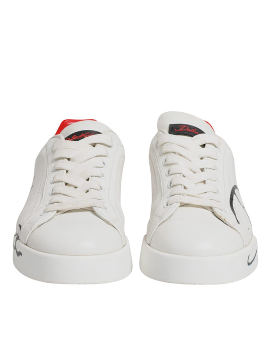 White Red Portofino Leather Sneakers Shoes