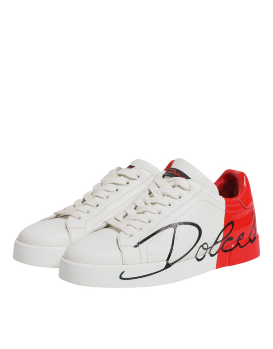 White Red Portofino Leather Sneakers Shoes