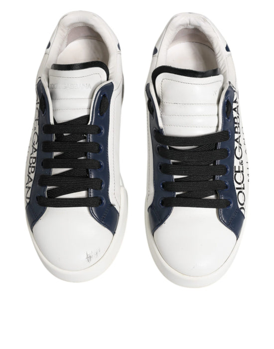 White Blue Leather Crown Milano Sneakers Shoes