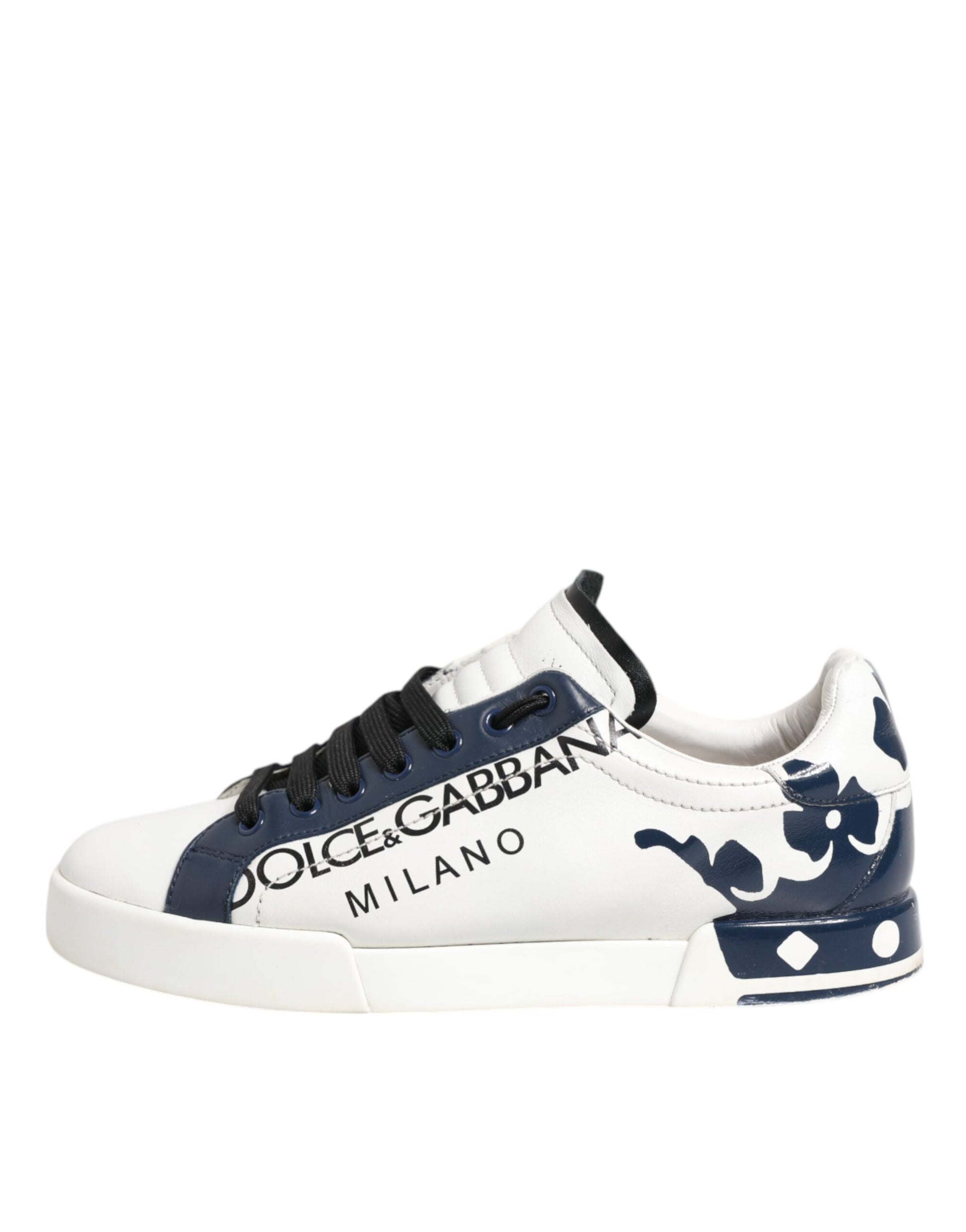 White Blue Leather Crown Milano Sneakers Shoes