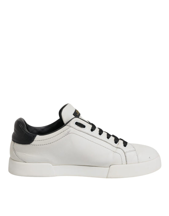 White Black Leather Crown Sneakers Shoes