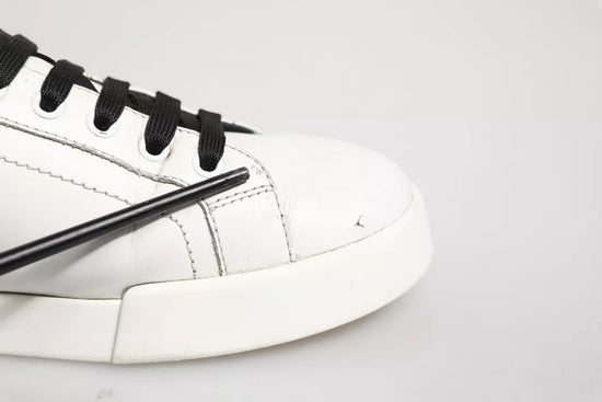 White Black Leather Crown Sneakers Shoes