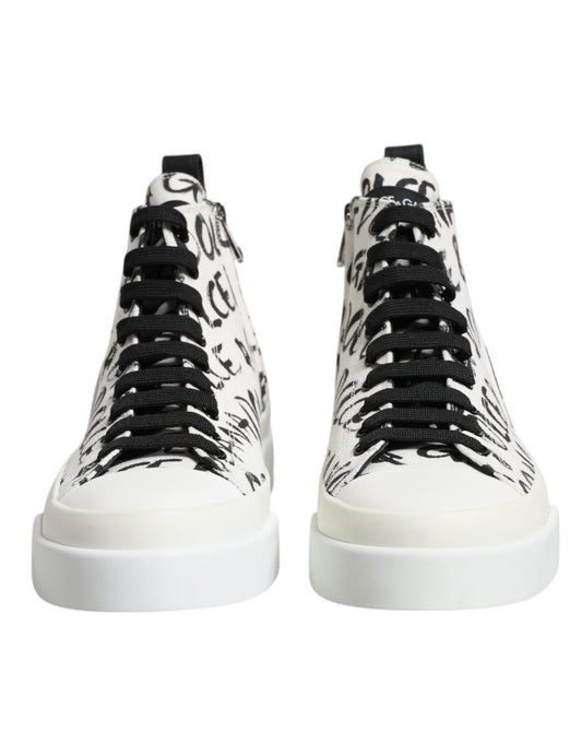 White Canvas Logo High Top Sneakers Shoes