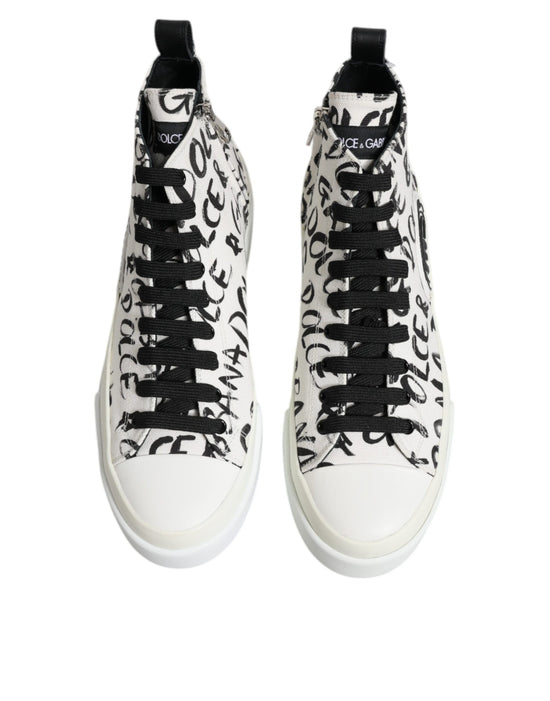 White Canvas Logo High Top Sneakers Shoes