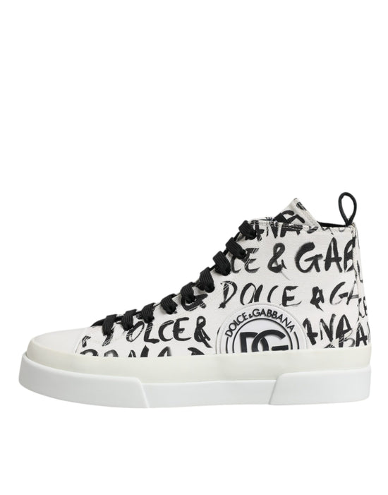 White Canvas Logo High Top Sneakers Shoes