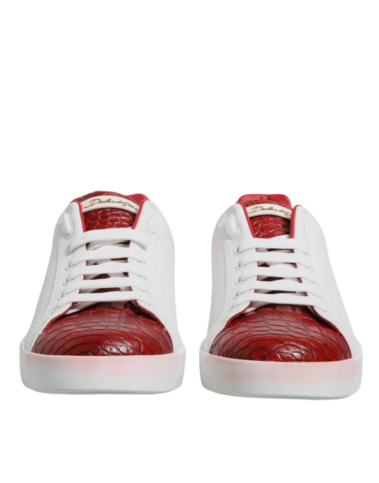 White Red Leather Logo Portofino Sneaker Shoes