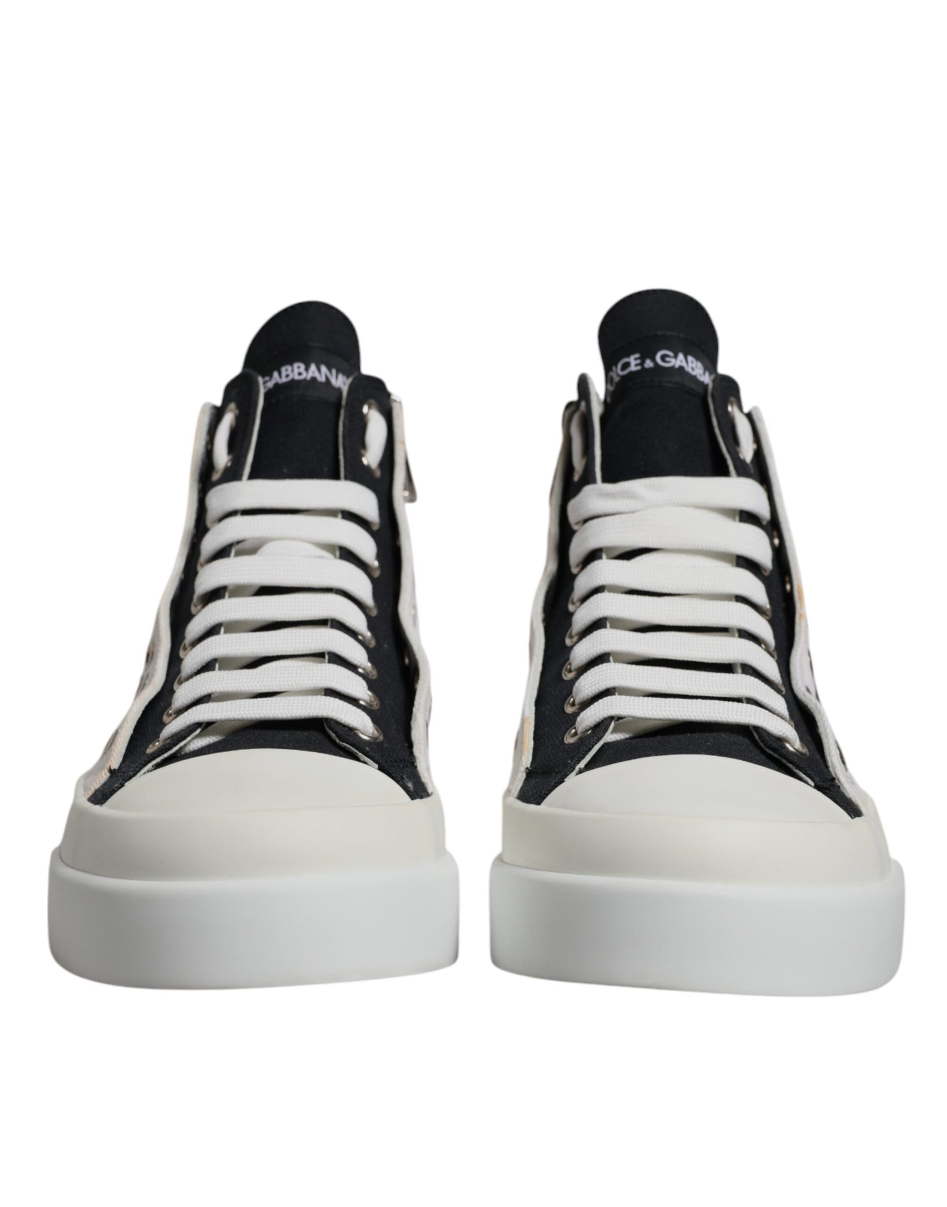 White Black Cotton High Top Sneakers Shoes