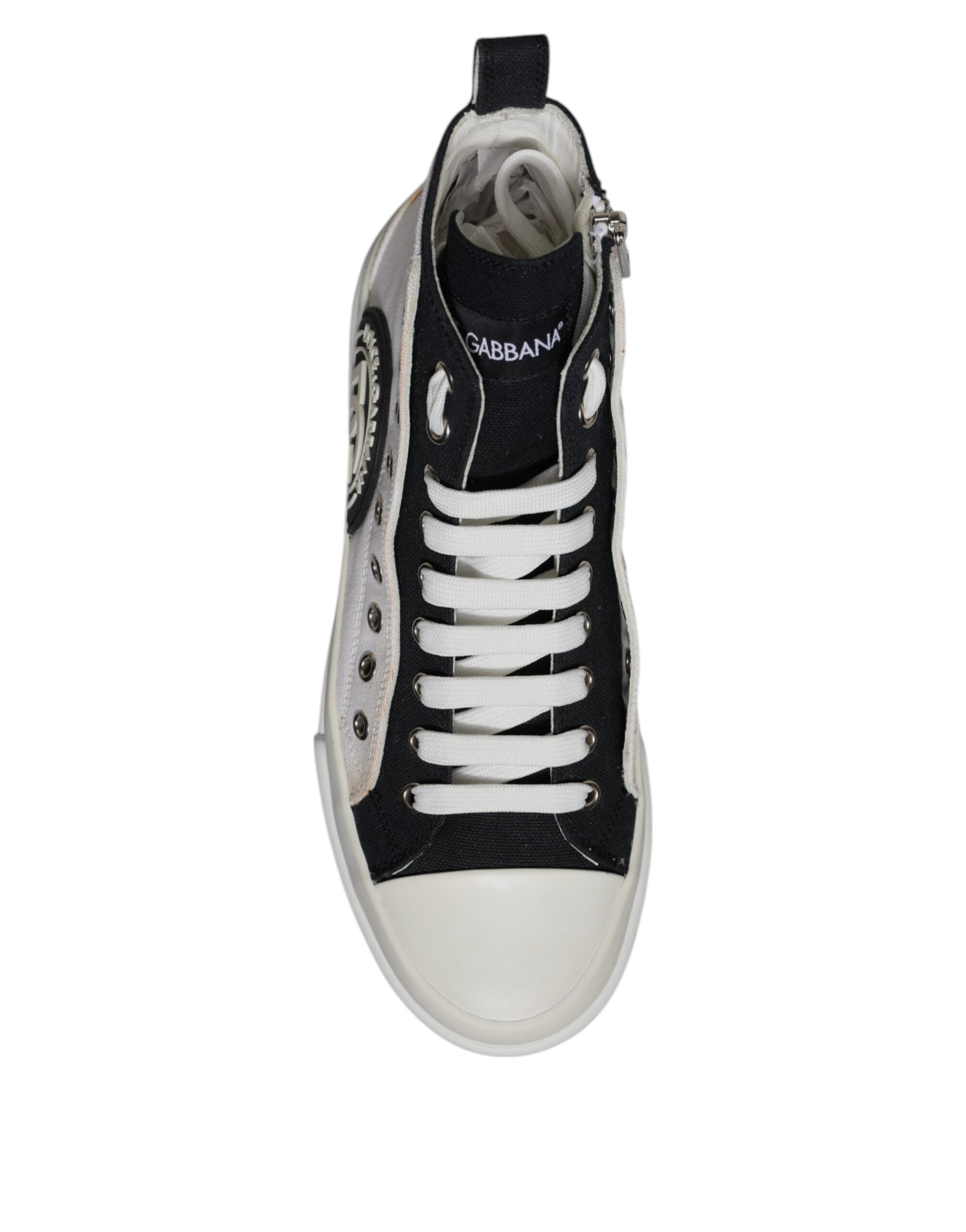 White Black Cotton High Top Sneakers Shoes