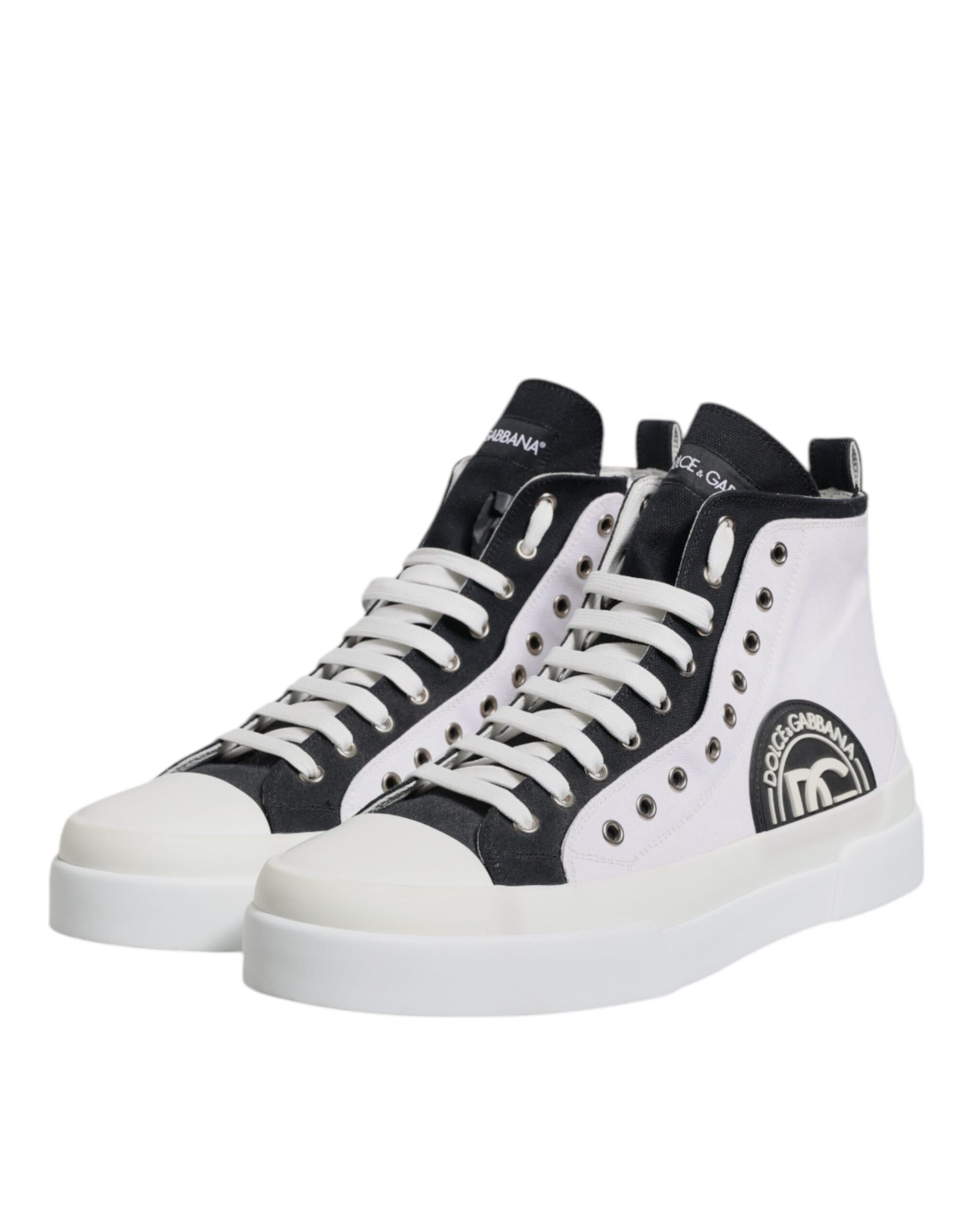 White Black Cotton High Top Sneakers Shoes