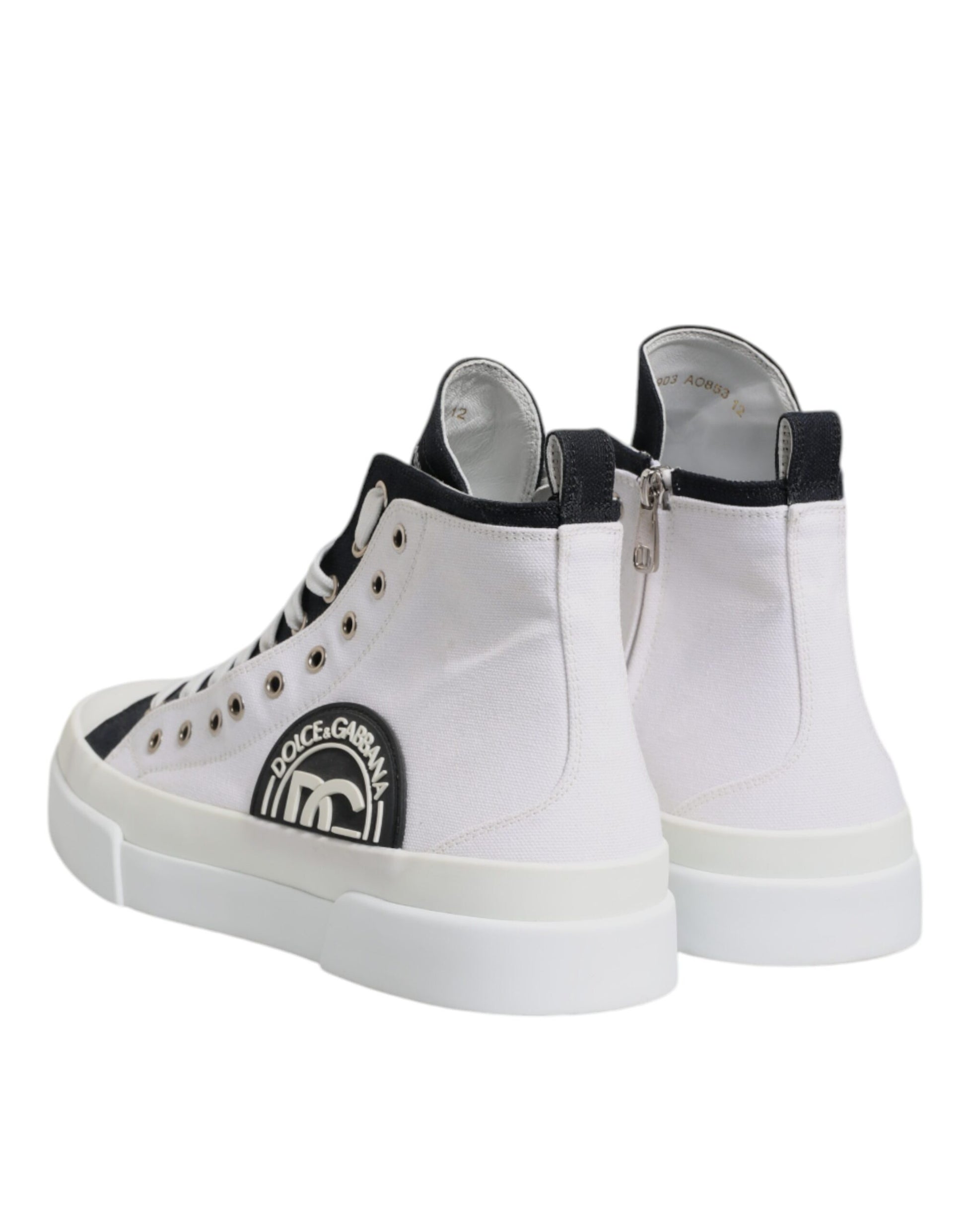 White Black Cotton High Top Sneakers Shoes