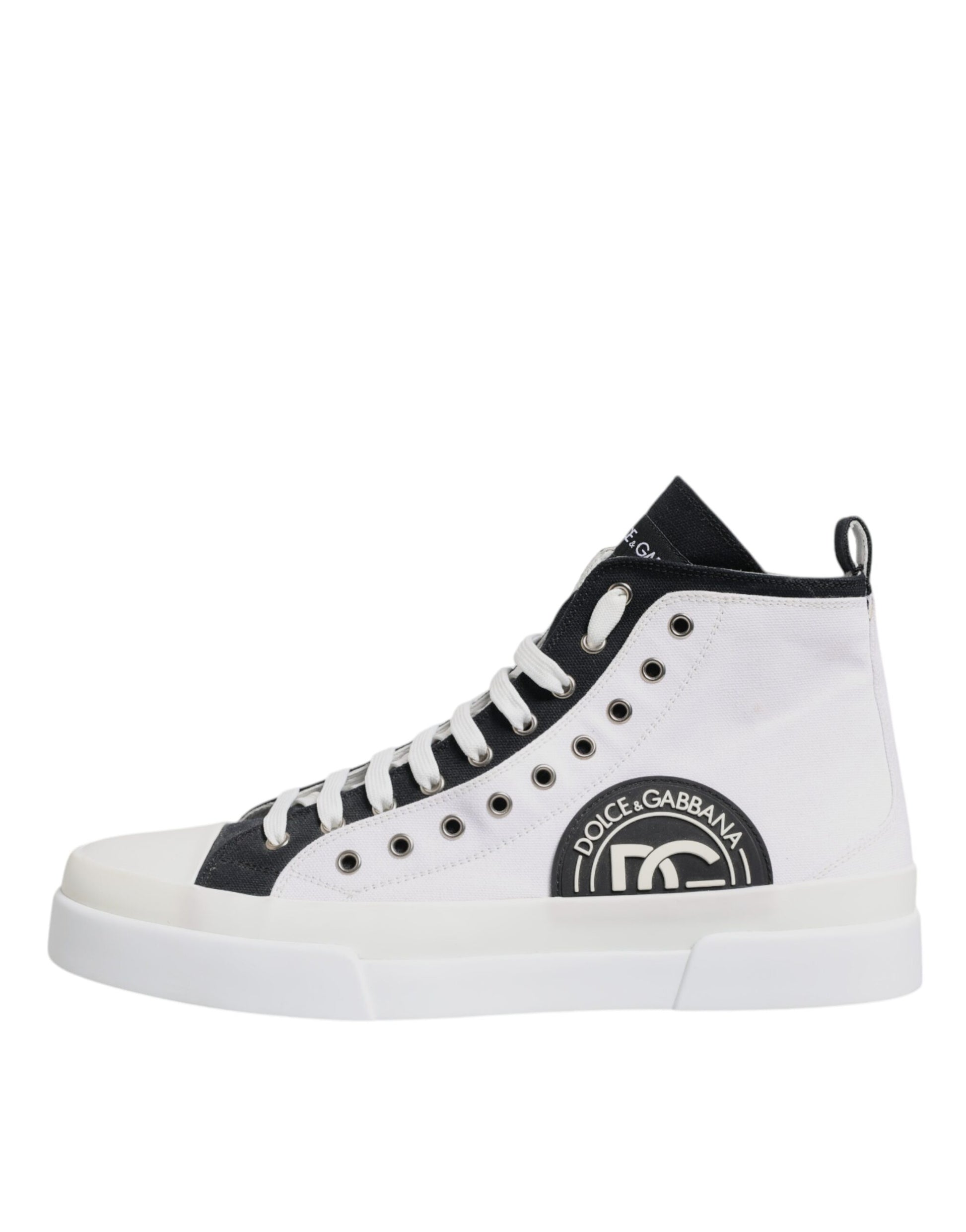 White Black Cotton High Top Sneakers Shoes