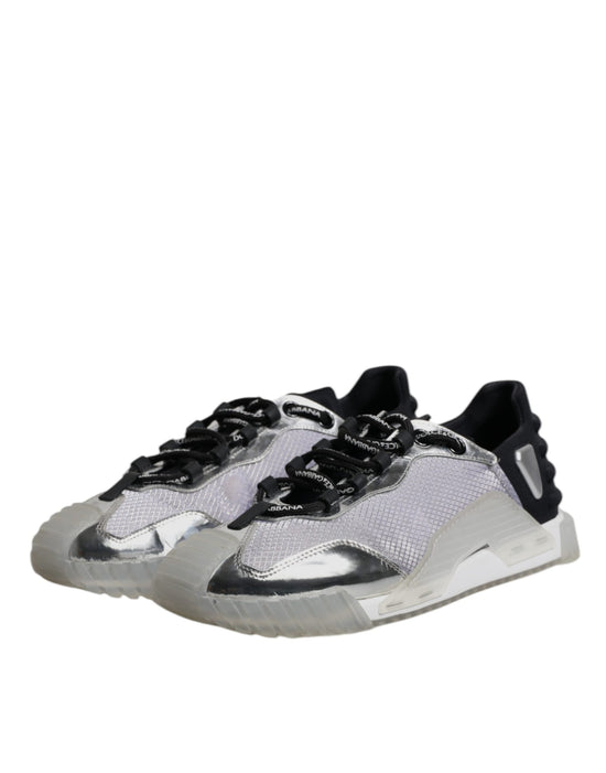 Silver Black Nylon NS1 Low Top Sneakers Shoes