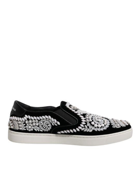 Black Embellished London Men Slip On Shoes