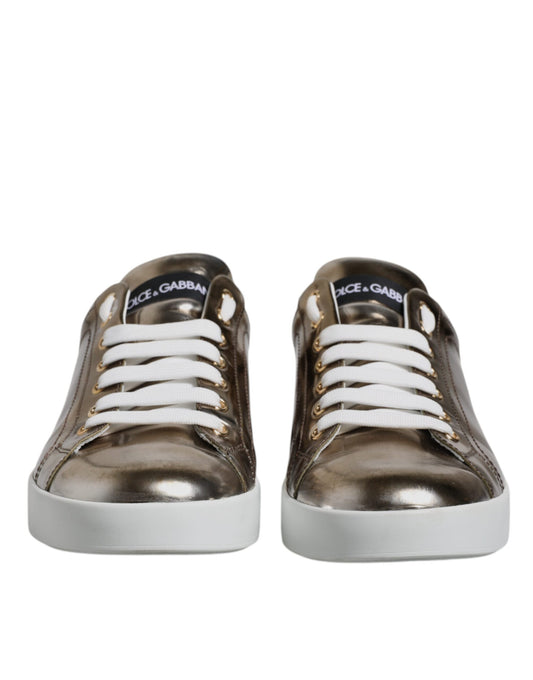 Silver Portofino Leather Sneakers Shoes