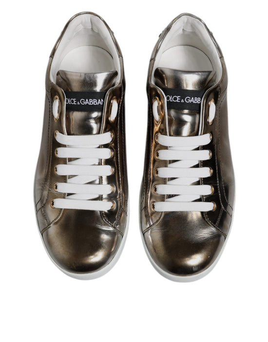 Silver Portofino Leather Sneakers Shoes