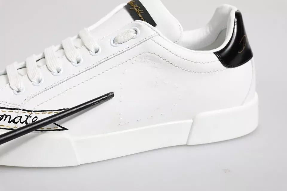 White Leather Low Top Lace Up Sneakers Shoes