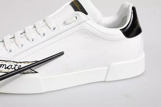 White Leather Low Top Lace Up Sneakers Shoes