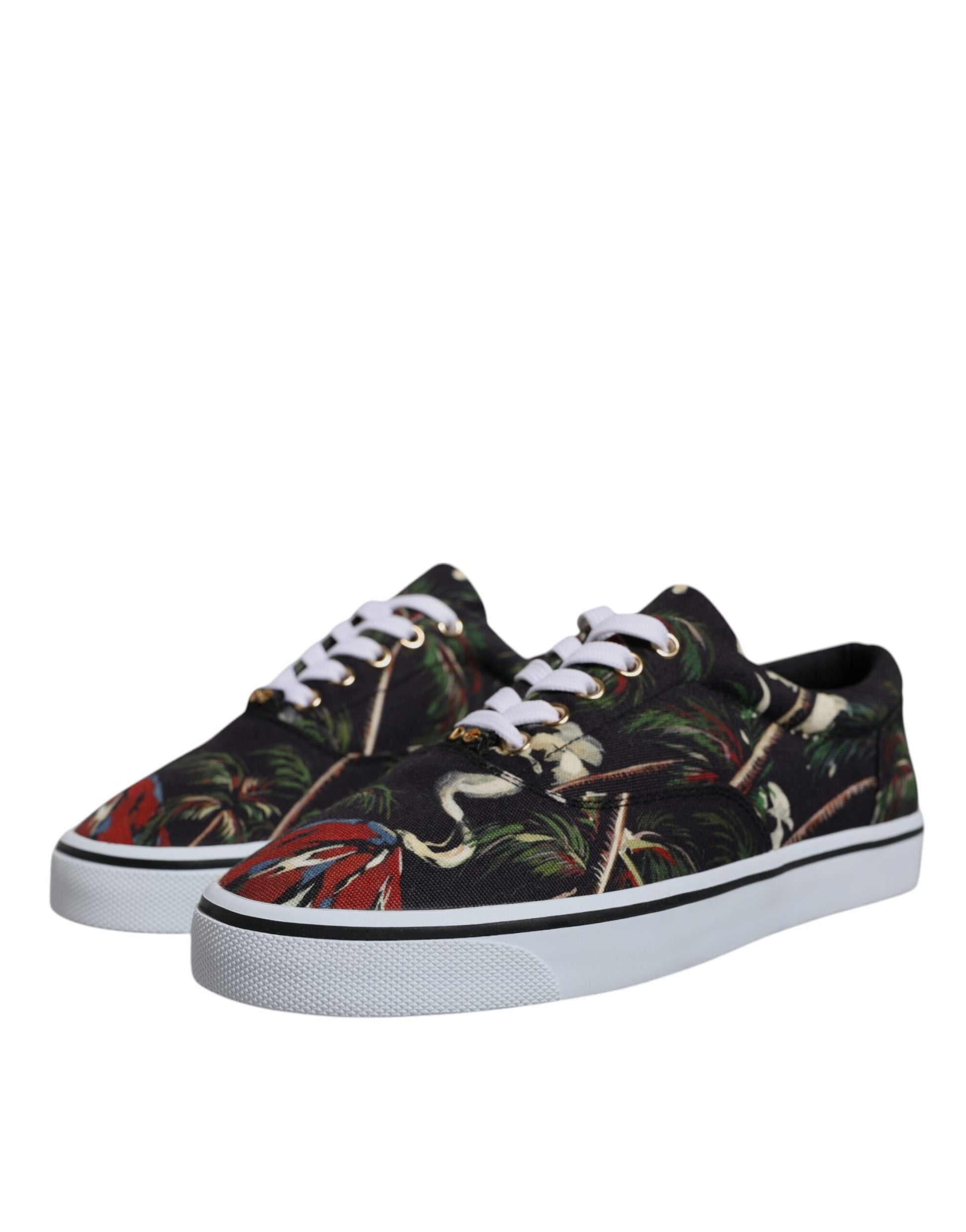 Black Tropical Print Low Top Sneakers Shoes